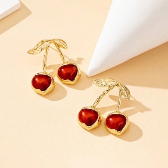 ✨NEW Cherry Drop Earrings in Gold and Red - Picture 5 of 5